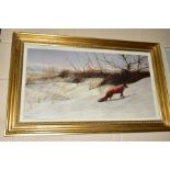 PETER MUNRO 'PAWS IN THE SNOW', a print on canvas board of a fox in a Winter setting, Rosenstiels