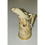 A ROYAL WORCESTER BLUSH IVORY TUSK VASE, decorated with insects and butterflies, shape No 1116,