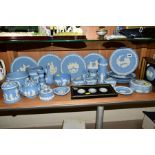 A GROUP OF WEDGWOOD JASPERWARES, to include Christmas plates 1969 to 1978, two mounted and framed