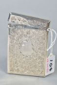 A LATE VICTORIAN SILVER CARD CASE OF RECTANGULAR FORM, foliate engraved decoration, vacant