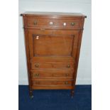 A REPRODUCTION FRENCH STYLE MAHOGANY FALL FRONT BUREAU with a fitted leather interior and four