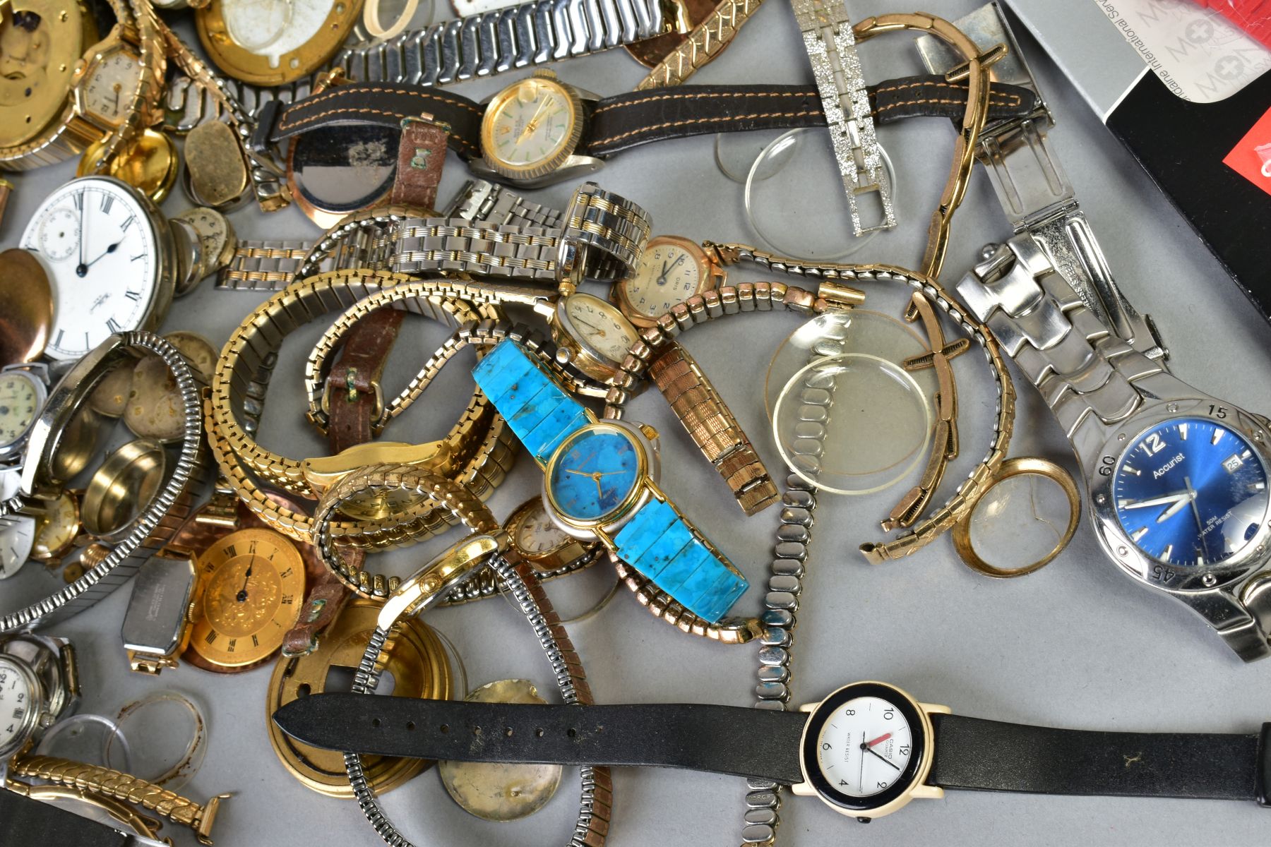 A BAG OF WATCHES AND WATCH PARTS, to include an Omega watch movement, an Accurist watch movement set - Image 3 of 3