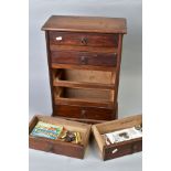 A FIVE DRAWER CABINET, 24'' X 8'' X 12'' CONTAINING COINS AND CURIOS to include silver coins, five