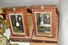 TWO 19TH CENTURY INDIAN TRAVELLING MIRRORS, the rectangular cases with painted and varnished