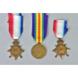 THREE WWI MEDALS AS FOLLOWS, (A) 1914-15 Star named to No1514 Dvr Shair Zaman, 22/Mule Corps, (B)