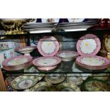 A LATE 19TH CENTURY PINK BORDER PORCELAIN DESSERT SET, comprising low comport, a tall comport and