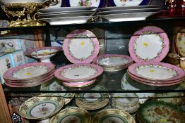 A LATE 19TH CENTURY PINK BORDER PORCELAIN DESSERT SET, comprising low comport, a tall comport and