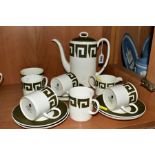 WEDGWOOD SUSIE COOPER DESIGN PART COFFEE SET, 'Green Keystone', comprising coffee pot, cream jug,