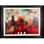 JOHN AND ELLI MILAN (AMERICAN CONTEMPORARY), 'Urban Opus III', a colourful abstract study, signed