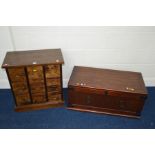 A MODERN HARDWOOD C.D. CHEST OF NINE DRAWERS, and a stained pine blanket chest (2)