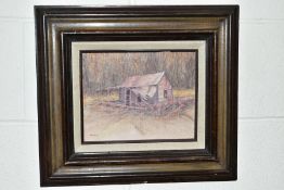 D M RAMSEY (1925-2009) a ramshackle wooden hut before tall undergrowth, signed bottom left,