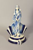 AN ART DECO STYLE BLUE AND WHITE CERAMIC SCULPTURE BY PEGGY DAVIES, height 28cm
