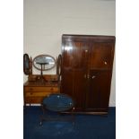 AN EDWARDIAN MAHOGANY DOUBLE DOOR WARDROBE, width 118cm x depth 51cm x height 196cm and dressing