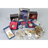 A SELECTION OF MAINLY POCKET WATCHES, JEWELLERY AND MEDALS, to include metal pocket watches, metal