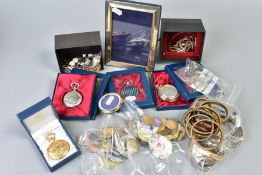 A SELECTION OF MAINLY POCKET WATCHES, JEWELLERY AND MEDALS, to include metal pocket watches, metal