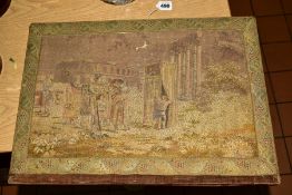 A LATE 18TH CENTURY EMBROIDERED AND STUMPWORK PICTURE, the surround of fruiting vine and foliage,