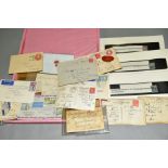 A SMALL BOX CONTAINING MALTA COVERS, various interesting stamps and other collectables