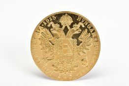 A 1915 RESTRIKE PROOF GOLD FOUR DUCAT AUSTRIA 39.5mm, 13.9 grams, finest 986