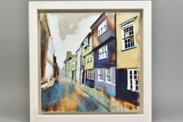 CAMILLA DOWSE (BRITISH 1968), 'Narrow Street with Violet House', a townscape, signed bottom right,