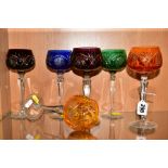 A SET OF SIX HARLEQUIN HOCK GLASSSES, (6)