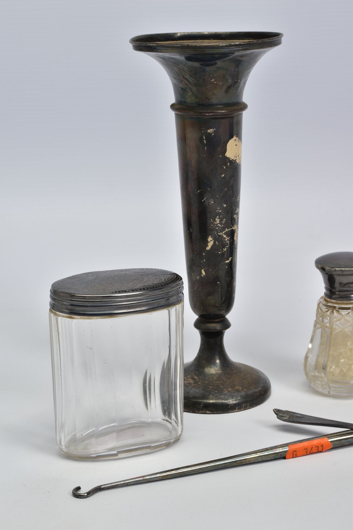 A SELECTION OF SILVERWARE, to include an early 20th Century silver posy vase of tapered form, with - Image 2 of 3