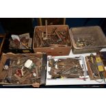 SILVERSMITHS TOOLS AND OTHER TOOLS, PARTS AND OFFCUTS, in a tin box, three cardboard boxes, a