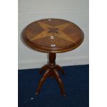 A LATE 19TH CENTURY CIRCULAR PARQUETRY TOPPED TRIPOD TABLE, diameter 59cm x height 80cm