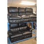 TWO BLACK LEATHER RECLINING SOFAS including one three seater (both ends reclining), width 210cm