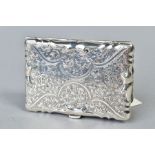 AN EDWARDIAN SILVER CARD CASE OF WAVY RECTANGULAR OUTLINE, foliate engraved decoration, engraved
