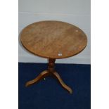 A CIRCULAR 19TH CENTURY WALNUT TRIPOD TABLE, diameter 75cm x height 74cm