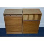 A PAIR OF GOLDEN OAK TAMBOUR FRONT TABLE TOP CABINETS, width 44cm x depth 27cm x height 65cm