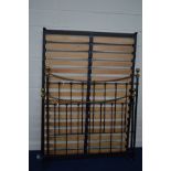 A MODERN METAL AND BRASS 4'6'' BED FRAME