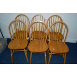 A SET OF SIX BEECH SPINDLE BACK CHAIRS, (6)