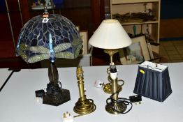 A TIFFANY STYLE TABLE LAMP, with Dragonfly design shade, total height approximately 49cm, together