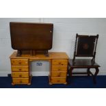 A PINE DRESSING TABLE, together with an oak gate leg table, hardwood occasional table and an oak