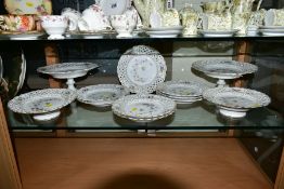 A TWELVE PIECE GERMAN PORCELAIN DESSERT SET, No 2270 butterfly and foliage pattern with pierced