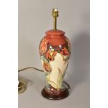 A MOORCROFT POTTERY 'RED TULIP' LAMP BASE, design by Sally Tuffin, height 34cm (not including