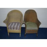 A LLOYD LOOM WICKER BEDROOM CHAIR, together with a similar bedroom chair, another bedroom chair