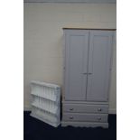 A MODERN GREY PAINTED DOUBLE DOOR WARDROBE, with two drawers, width 107cm x depth 60cm x height