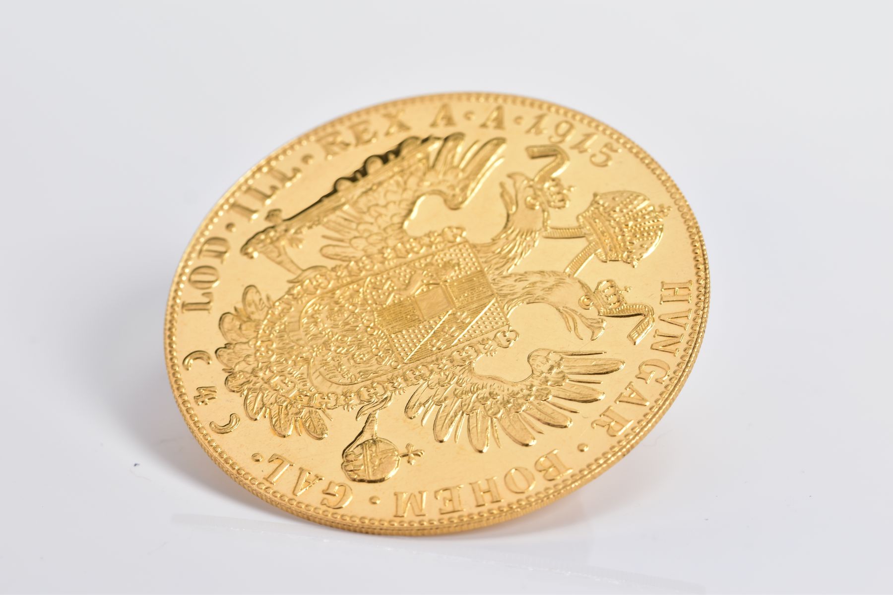 A 1915 RESTRIKE PROOF GOLD FOUR DUCAT AUSTRIA 39.5mm, 13.9 grams, finest 986 - Image 2 of 4