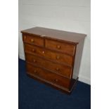 A VICTORIAN WALNUT CHEST OF TWO SHORT AND THREE LONG GRADUATING DRAWERS, width 115cm x depth 52cm