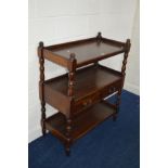 A REPRODUCTION HARDWOOD THREE TIER BUFFET, with two drawers, width 90cm x depth 45cm x height 110cm