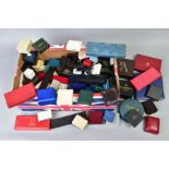 A BOX OF MAINLY EMPTY JEWELLERY BOXES, to include boxes from bracelets, pendants, rings, watches