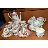 ROYAL ALBERT 'LADY CARLYLE' COFFEE SET, comprising coffee pot, cream jug, sugar bowl, six cups and