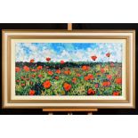 TIMMY MALLETT (BRITISH CONTEMPORARY), 'Poppy Fields in June', a summer landscape, signed bottom