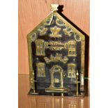 A VICTORIAN BRASS MONEY BANK 1865, height approximately 19.5cm