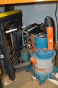 A CHARNWOOD GM85 AIR COMPRESSOR, a Black and Decker Majorvac workshop vacuum cleaner and a pair of