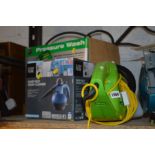 A PERFORMANCE POWER JET WASHER in box, a Easy Home hand held steam cleaner and a NuTool hedge