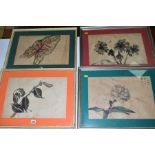 LATE 19TH/20TH CENTURY CHINESE SCHOOL, four amateur studies of flowers and foliage, watercolours,