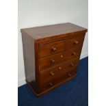 A VICTORIAN MAHOGANY CHEST OF TWO SHORT AND THREE LONG DRAWERS, width 97cm x depth 44cm x height